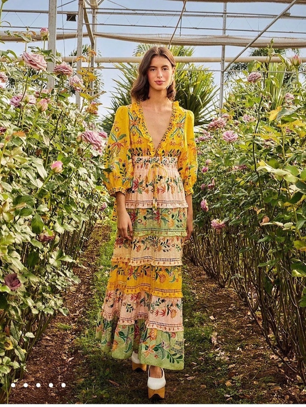 Farm Rio Floral Maxi Dress in Yellow & Green Size Small Like New